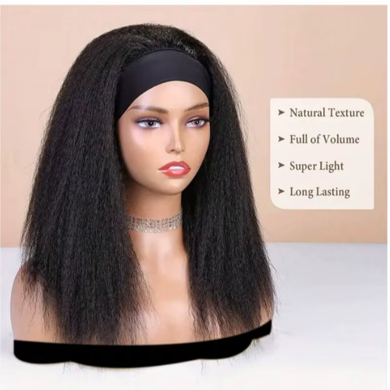 Perruques de cheveux longs et crépus lisses pour femmes noires, perruque bandeau synthétique, demi-p