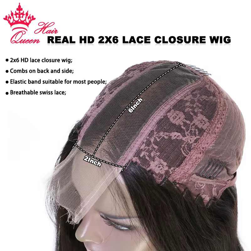 Queen Hair Bone Straight HD 2x6 Lace Closure Wig Kim K Deep Part Lace Raw Human Hair HD Invisible La