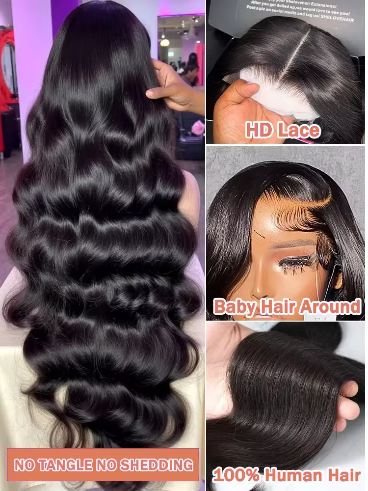Perruques de cheveux humains Body Wave densité 250 avec dentelle transparente HD 13x6 pour femmes, 3
