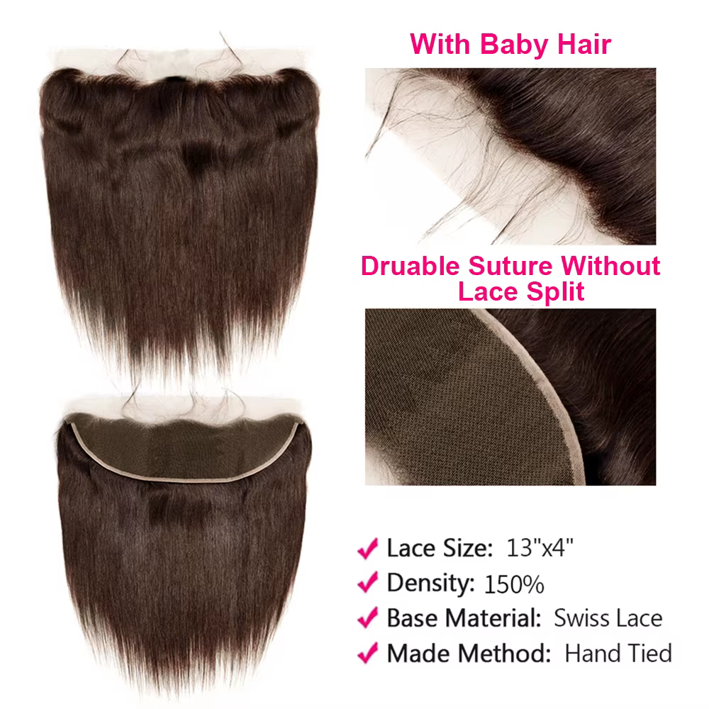 # Tissage en lot brésilien naturel lisse, 4 couleurs, brun chocolat, 13x4, Extensions de cheveux, lo