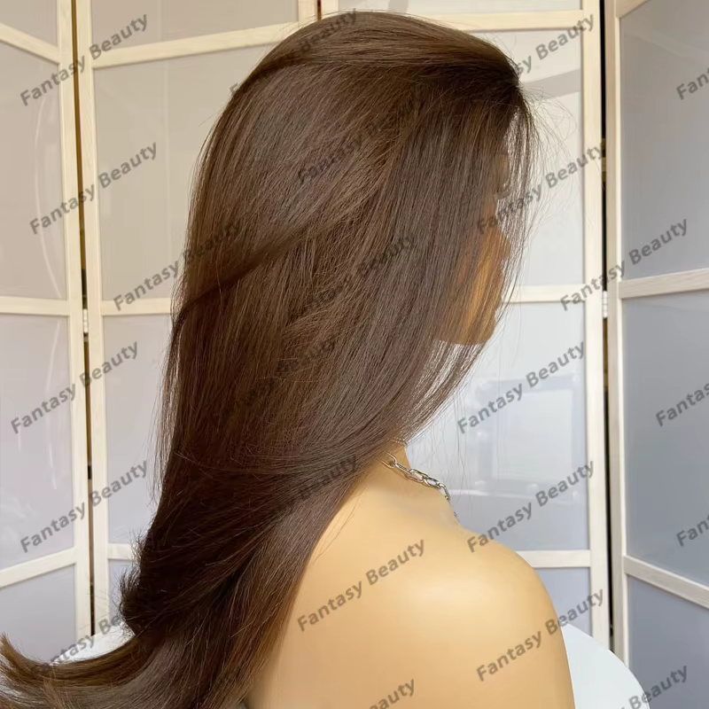 Perruques Lace Front Synthétiques Douces et Soyeuses, Cheveux Lisses, Brun Miel localité, Ligne de C