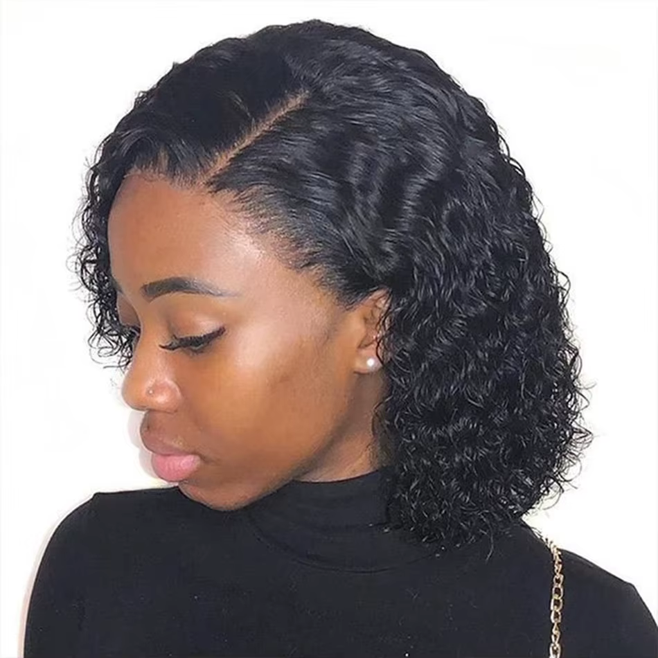Perruque sans colle, bouclée crépue, avec dentelle frontale, en cheveux humains, prête à porter, eff