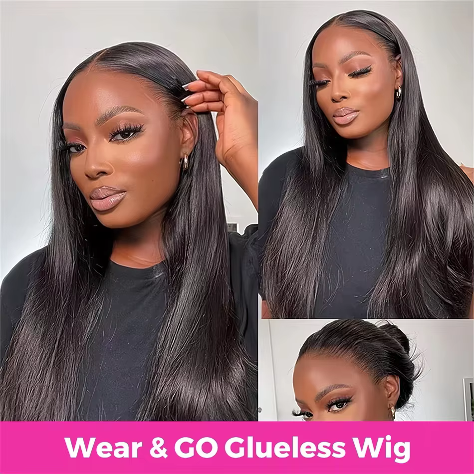 Perruques sans colle en cheveux humains prêtes à porter, lisses comme des baguettes, 30 pouces, pré-