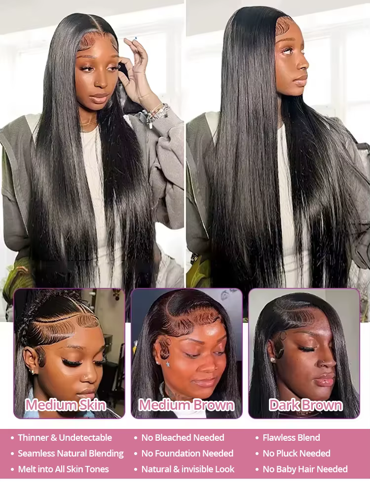 Perruque en cheveux humains lisses 40-46 pouces, prête à porter, sans colle, avec dentelle pré-coupé