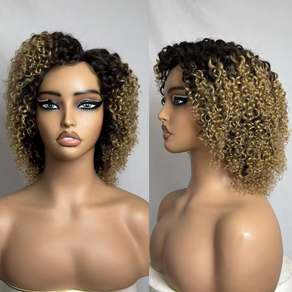 Perruque courte bouclée colorée de 245 grammes, style afro brésilien, 100% cheveux humains, pour fem