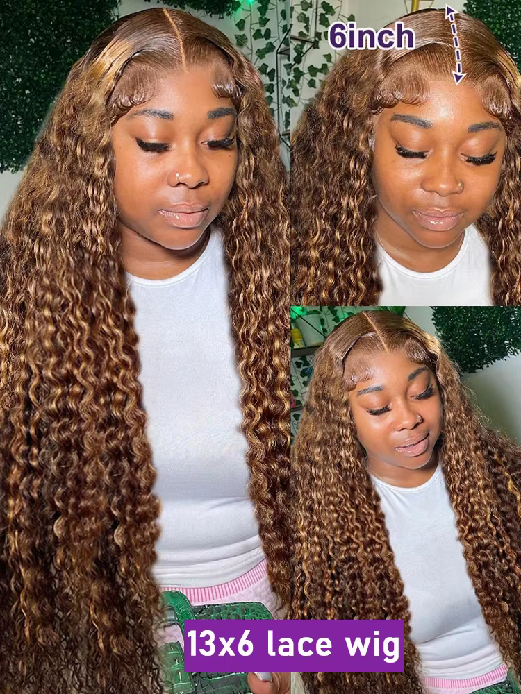 Mettre en évidence 13x6 Hd dentelle frontale perruque cheveux humains pré plumé vague profonde 30 40
