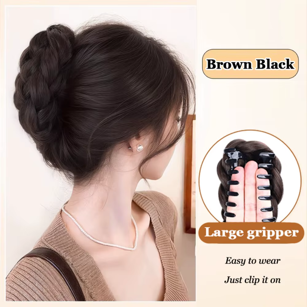 Chignon synthétique tendance avec pince à cheveux, chignon naturel et volumineux, postiche noir et b
