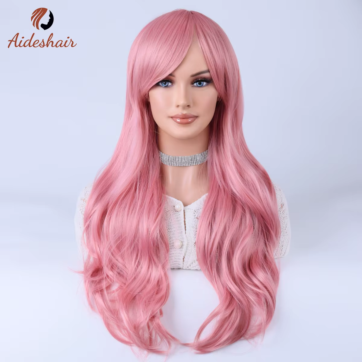 Aideshair vert foncé section moyenne frange diagonale longue perruque bouclée pour les femmes fibre 