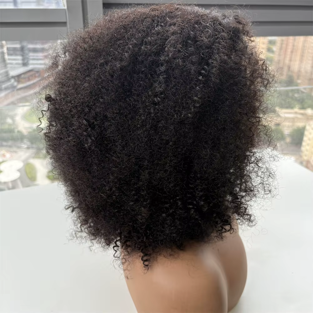 Millionaire reine sans colle perruque cheveux humains Afro crépus bouclés 5x5 fermeture dentelle per