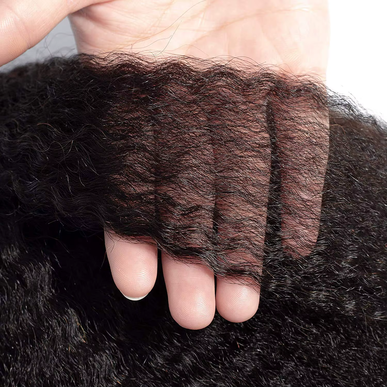 Mèches Péruviennes Naturelles Remy, Cheveux Crépus Lisses, 4x4, avec Closure