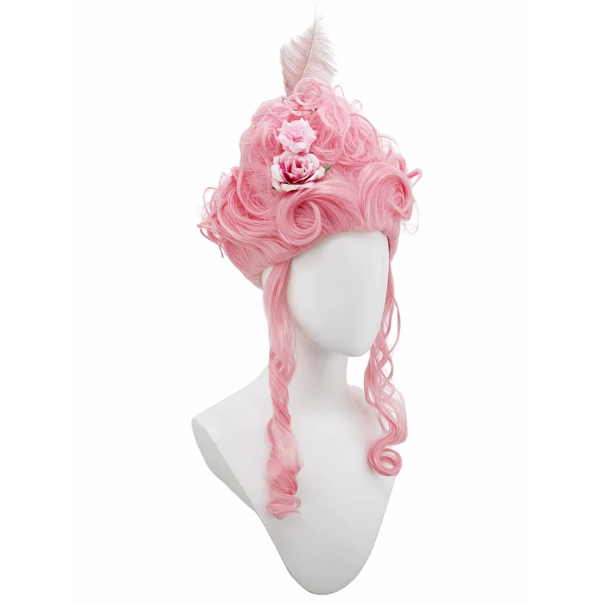 Perruque synthétique rose moelleuse de haute qualité |   Coiffure de la reine avec des fleurs de plu