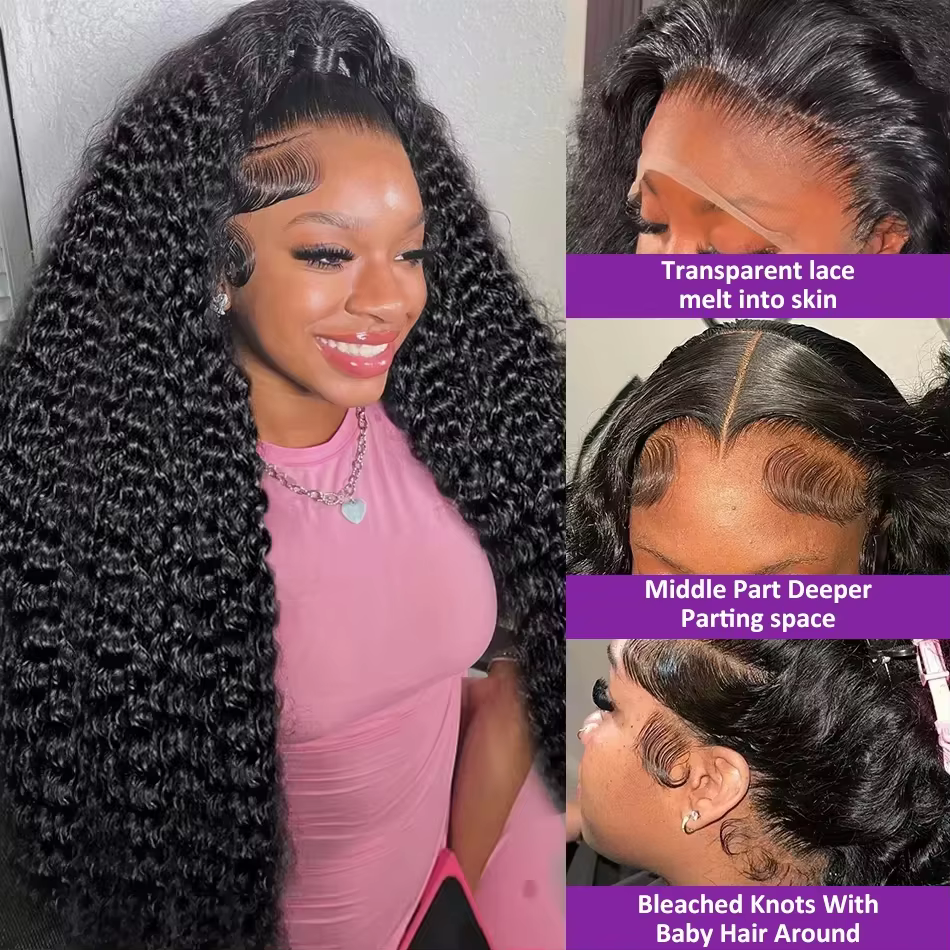 Perruque sans colle en cheveux humains de 30 à 40 pouces, perruque brésilienne bouclée à ondulations