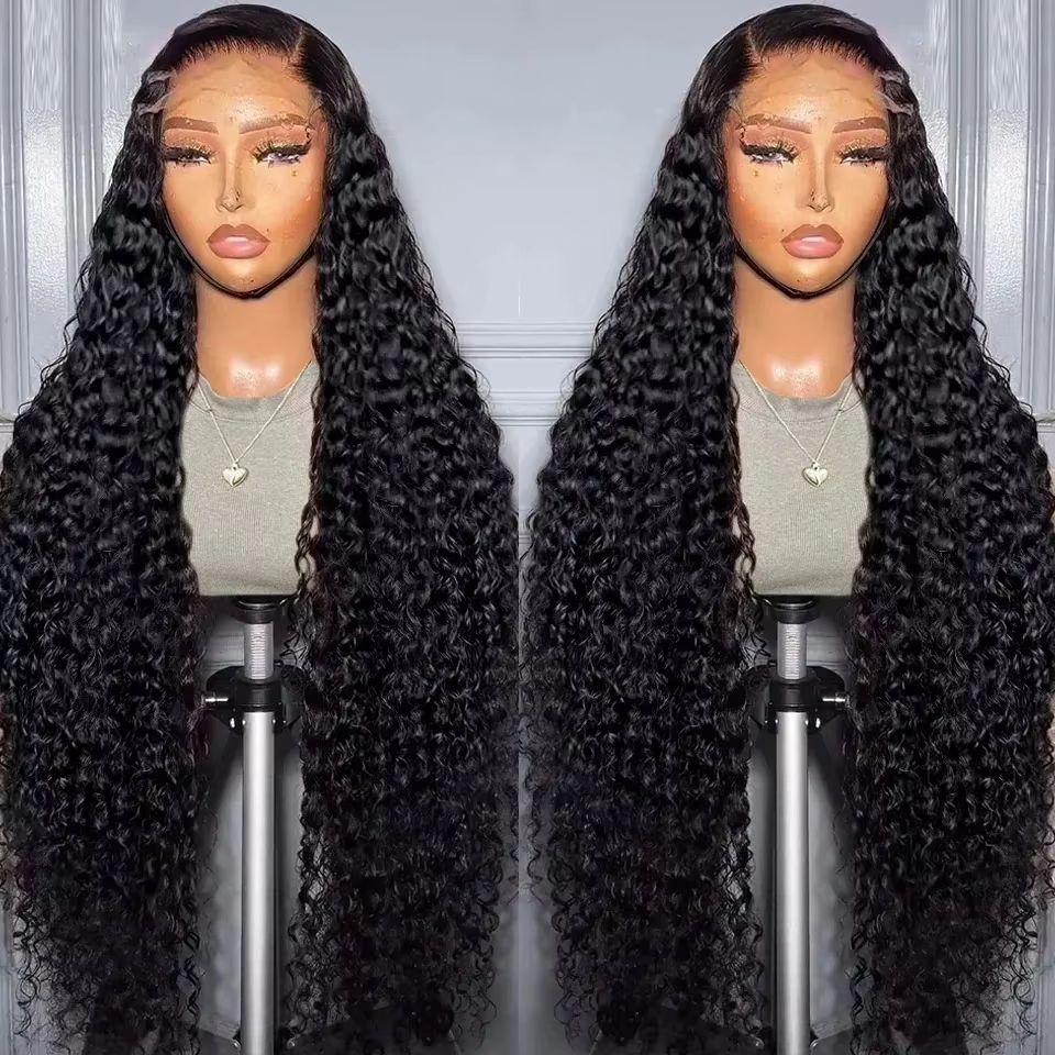 Perruque Lace Front Wig Deep Wave brésilienne naturelle, cheveux bouclés, 13x6, pre-plucked, 34 pouc