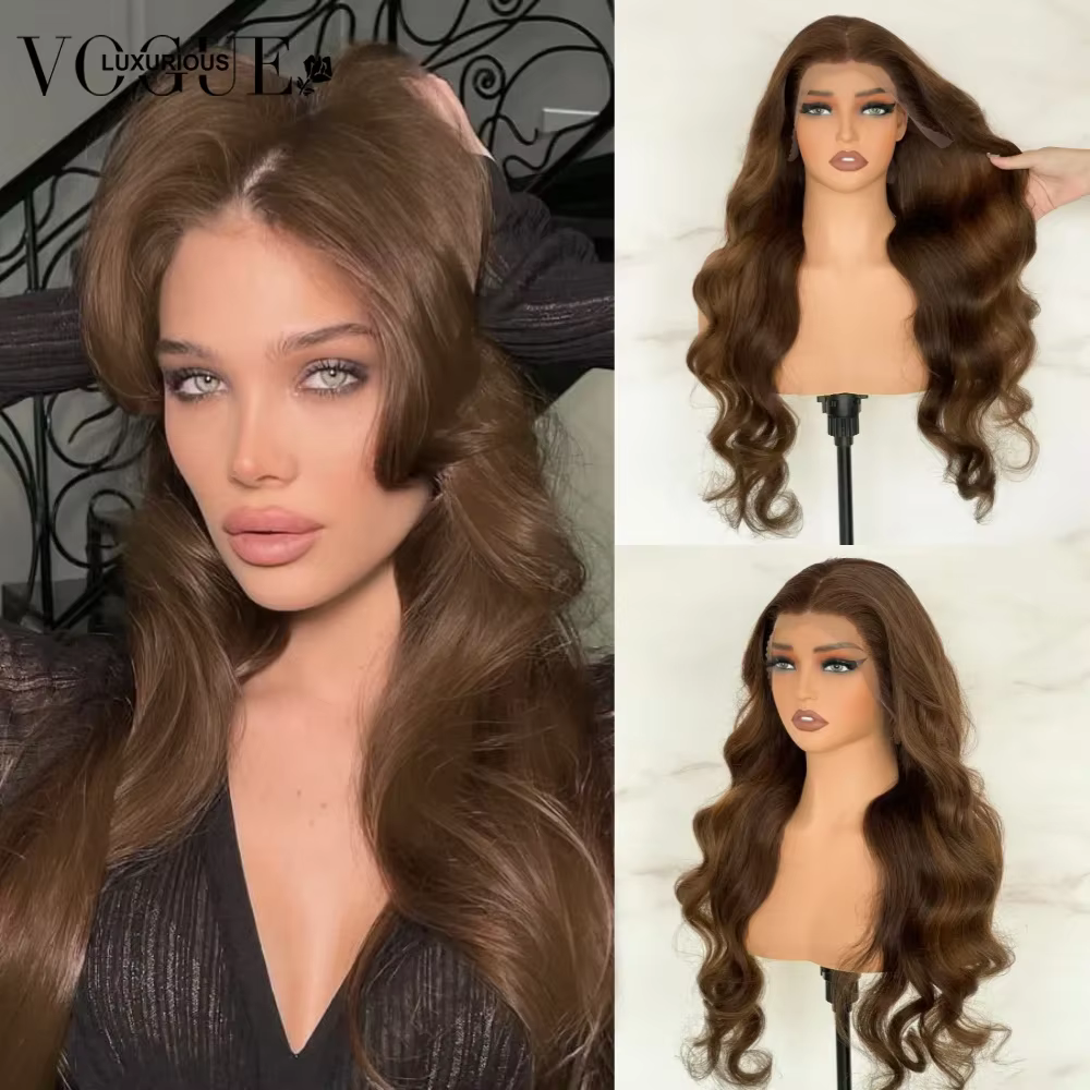 LUX VOGUE 200% noyer brun vague de corps 100% cheveux humains 13x 6/5x5 sans colle mise à niveau Tra