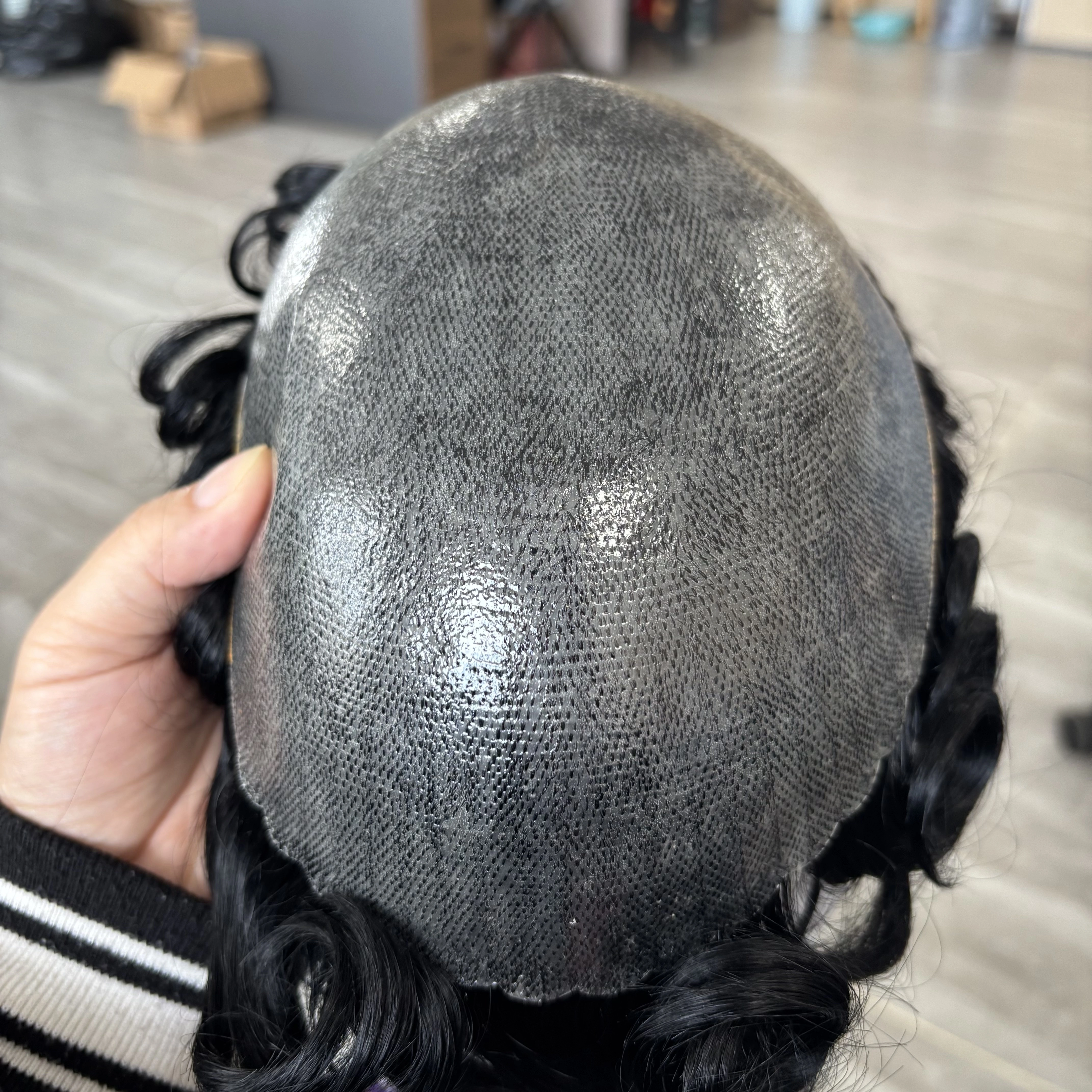 1B40 1B65 gris cheveux humains hommes toupet indécutable 0.1mm Pu Base homme perruques remplacement