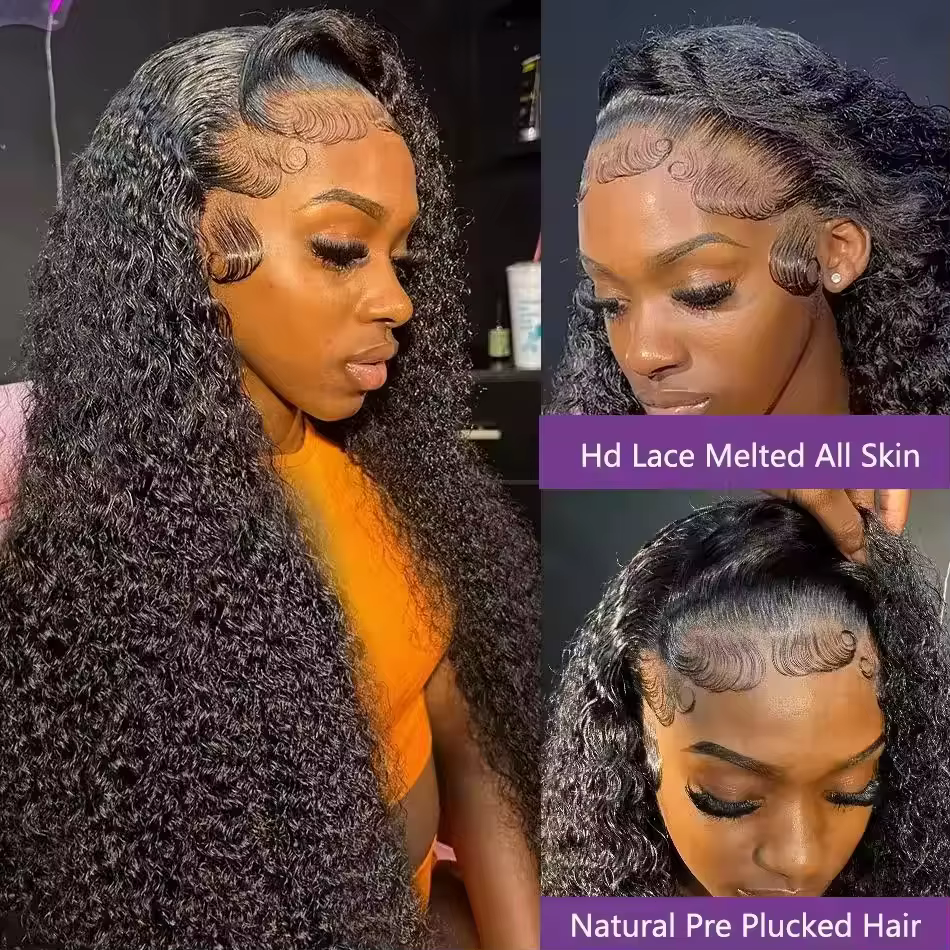 40 46 pouces vague profonde 13x6 13x4 dentelle avant perruque de cheveux humains 250% Remy Curl 360 
