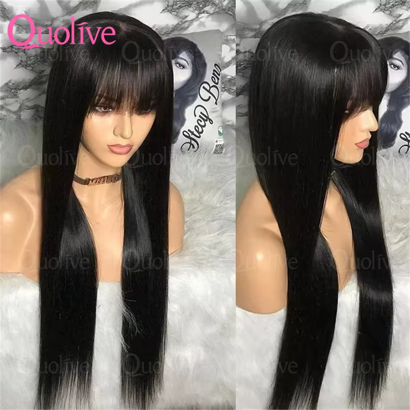 Perruque de cheveux humains droites d'os avec frange pour les femmes 3x1 hd perruques de dentelle 30