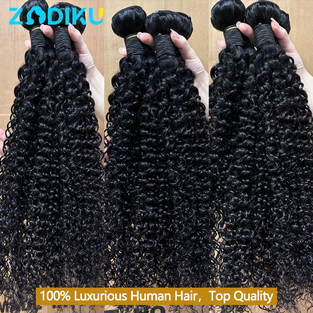 Paquets de cheveux bouclés crépus 100% paquets de cheveux humains crus avec fermeture 4X4 paquets de