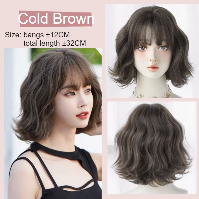 Perruque courte femme avec frange moelleux naturel bouclés ondulés Bob perruques pour femmes longueu