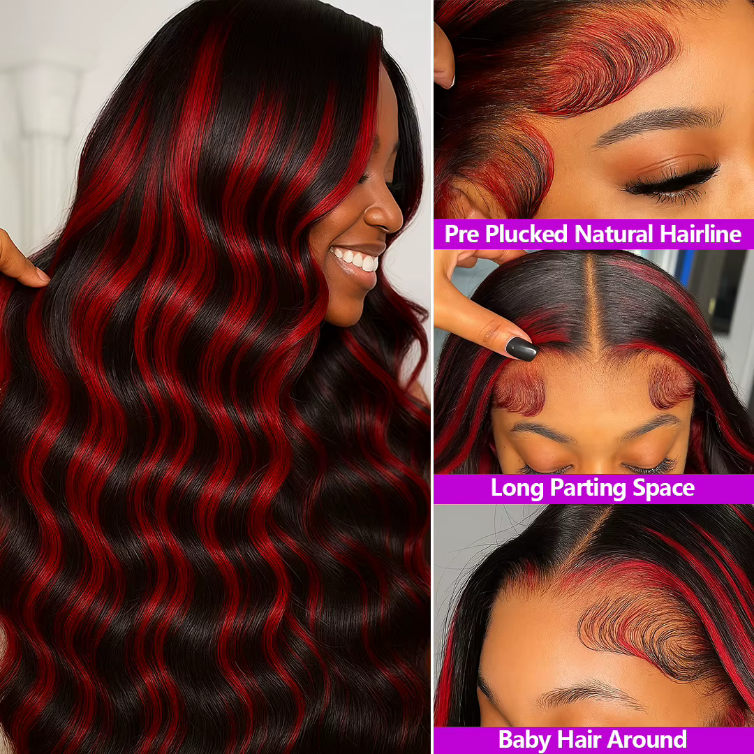 30 pouces noir rouge Blonde perruques cheveux humains bordeaux vague de corps dentelle 1B/99J sans c