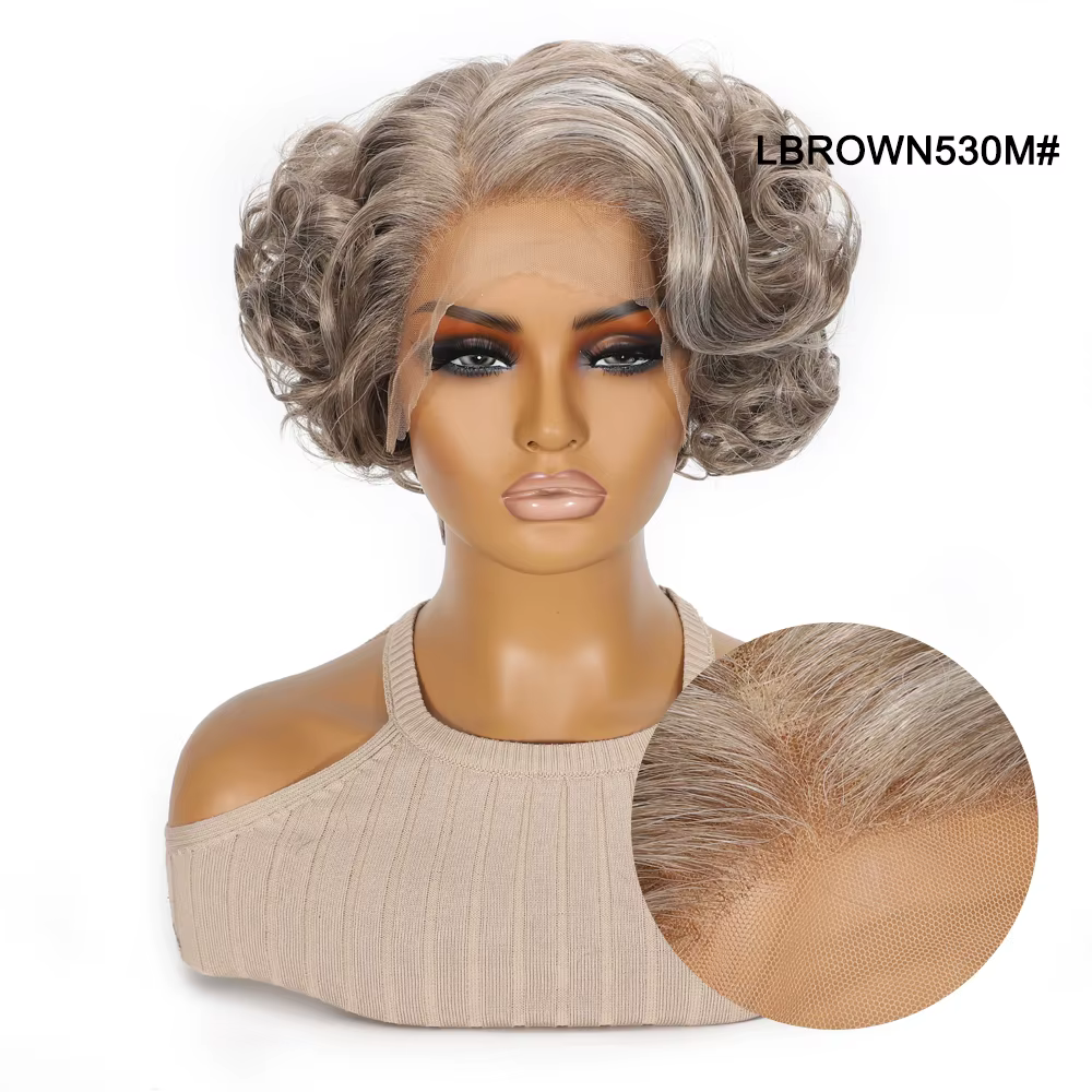 Perruque synthétique courte bouclée ondulée Blonde noire grise de 10 pouces pour femmes, aspect natu