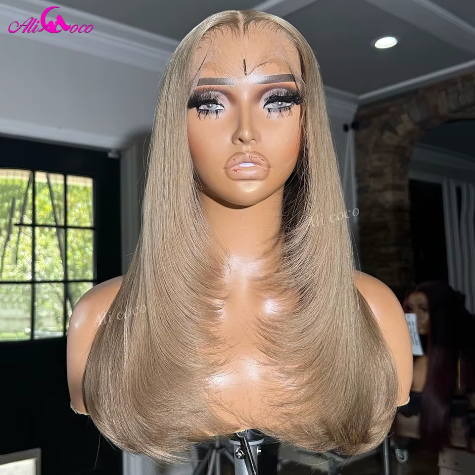 Ali Coco-Perruque Lace Front Wig Remy Naturelle, Cheveux Lisses, Blond, 13x4, 13x6, Transparente, po