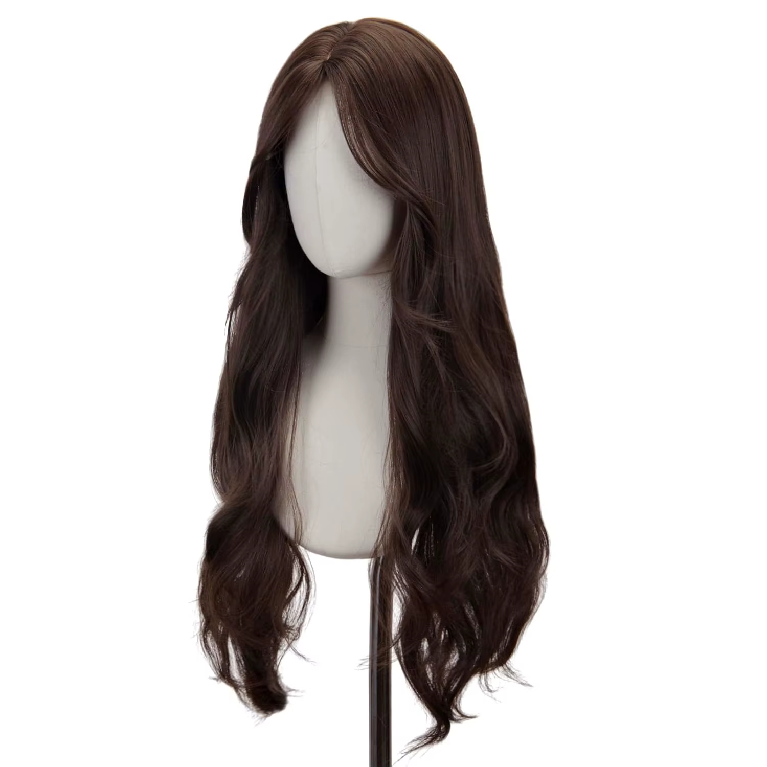 Perruque synthétique avec raie centrale sans frange, brun foncé, usage quotidien, cheveux naturels,