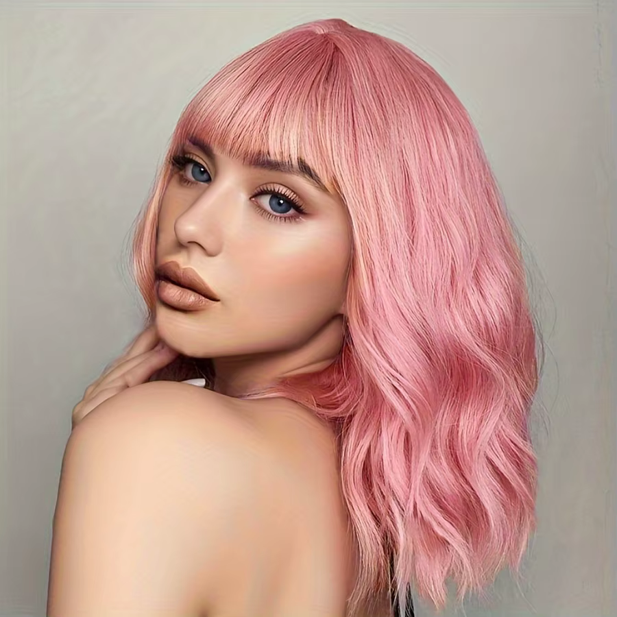 Perruques synthétiques courtes au cuir chevelu humide et ondulé, rose, 12 pouces, densité 180% (12 p