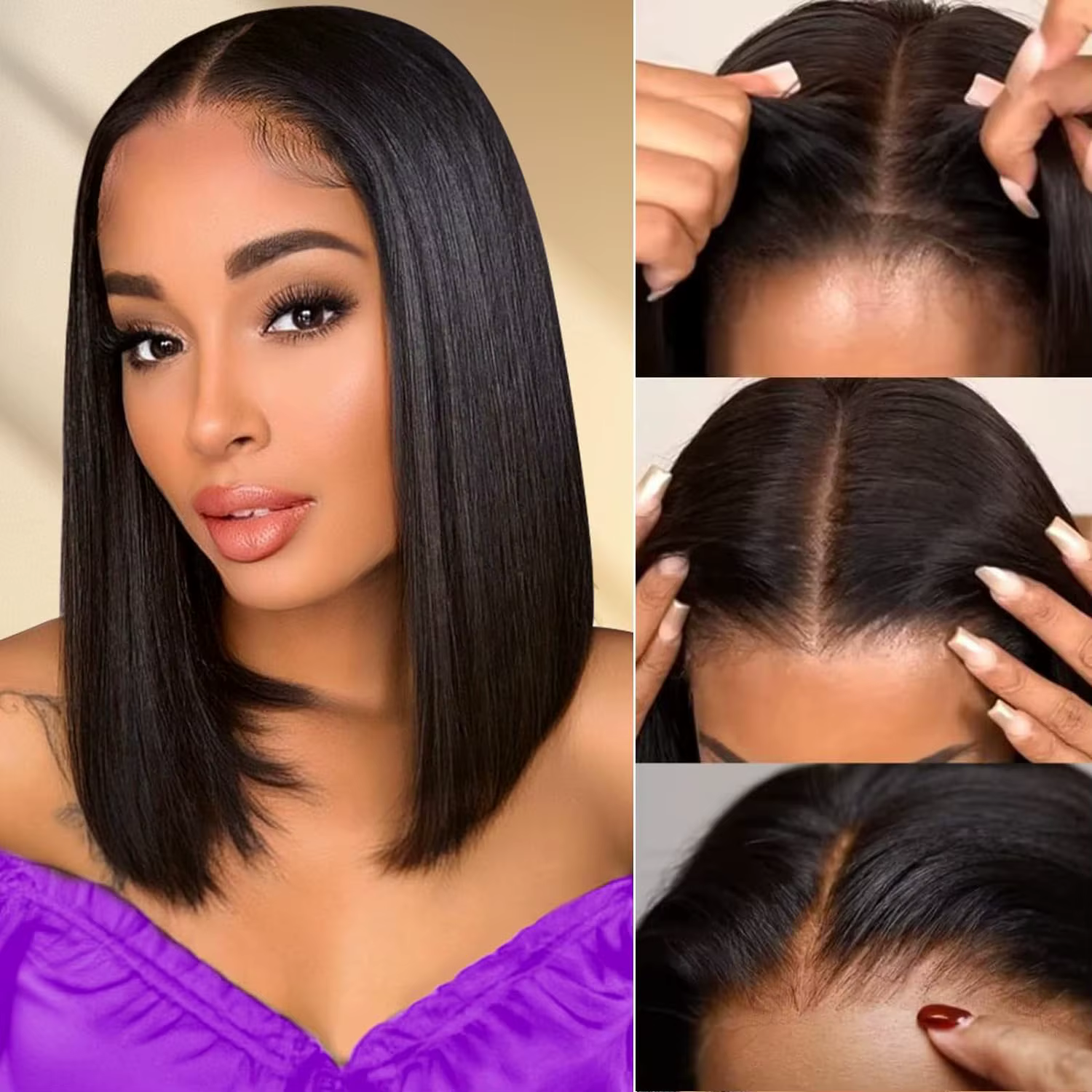 Perruque sans colle cheveux humains prêt à porter perruques Bob courtes pour les femmes 13x4 perruqu