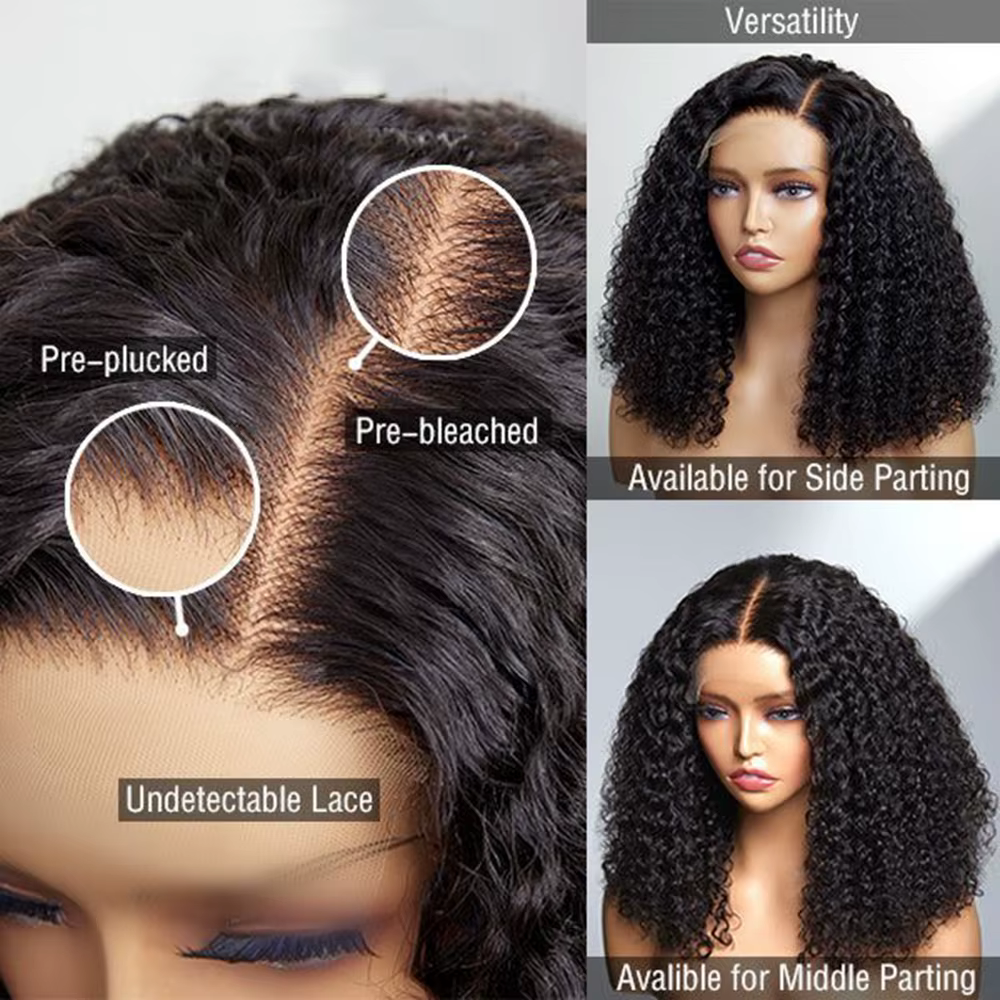 250% densité courte Bob Jerry bouclés perruque de cheveux humains 13x4 Transparent dentelle frontale