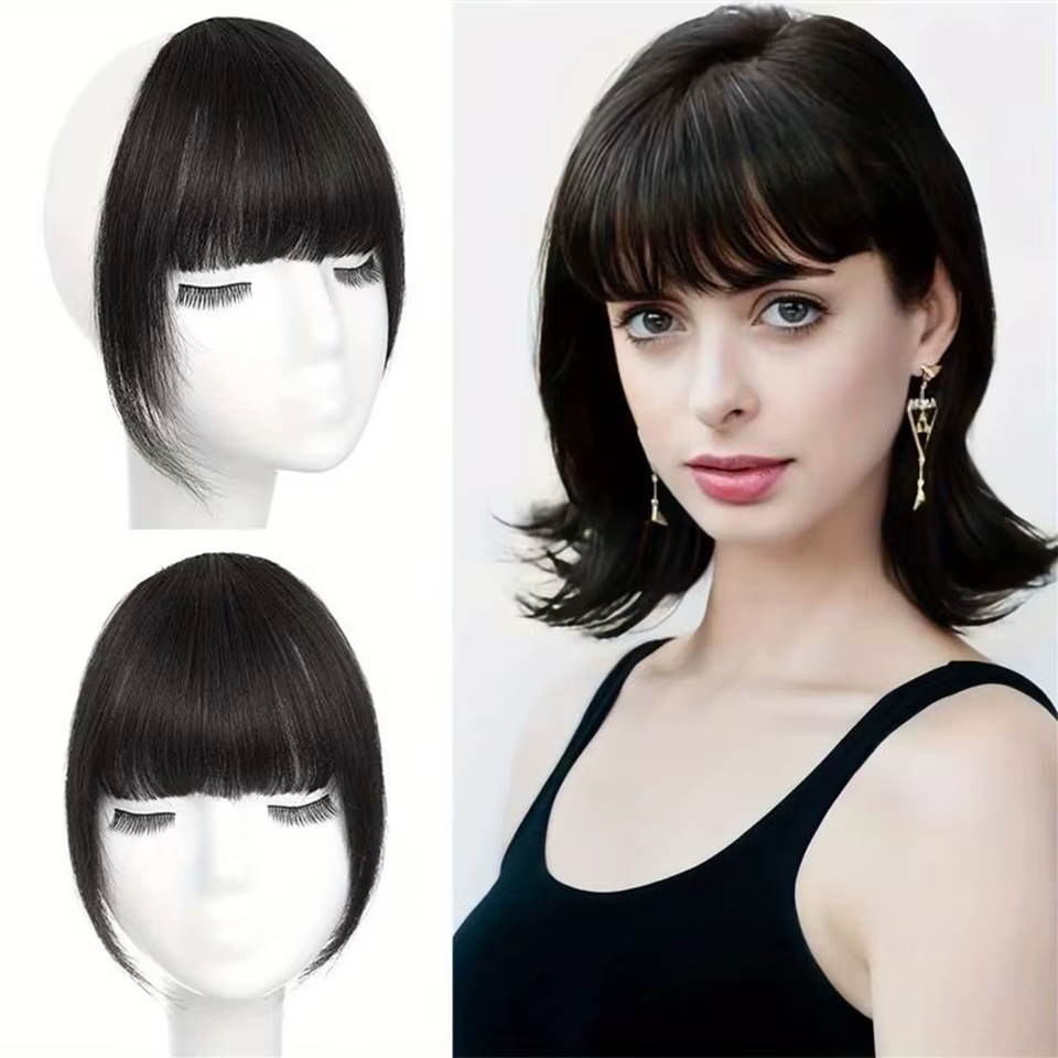 Extensions de cheveux synthétiques à clipser, franges, postiches, faux-extensions, avec pattes d'ang