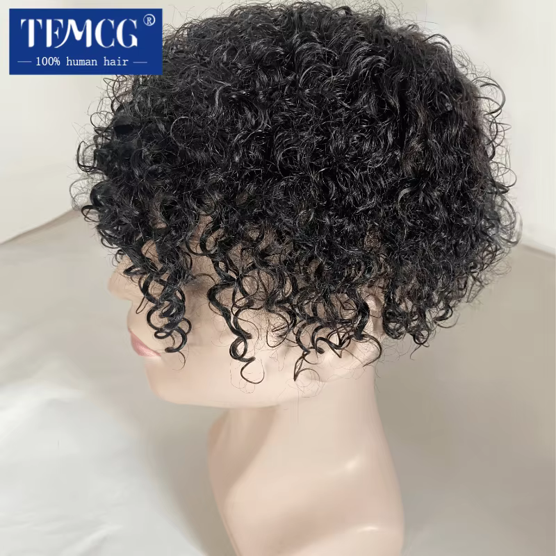 15MM bouclés mâle cheveux prothèse toupet hommes 100% indien cheveux humains confortable peau Base p