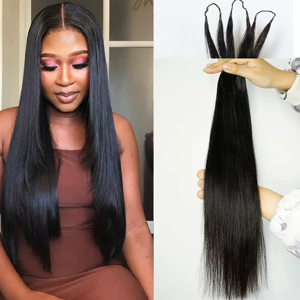 Extensions de cheveux humains au crochet, lisses et ondulées, couleur 1B noir, pré-séparées, sans nœ