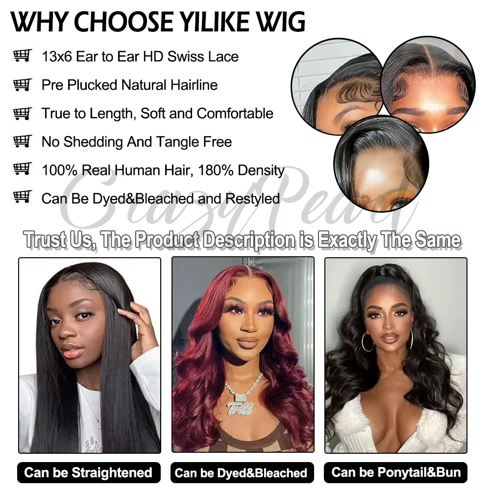 Perruques frontales en dentelle transparente 13x6 Body Wave en cheveux humains pré-épilées, densité 