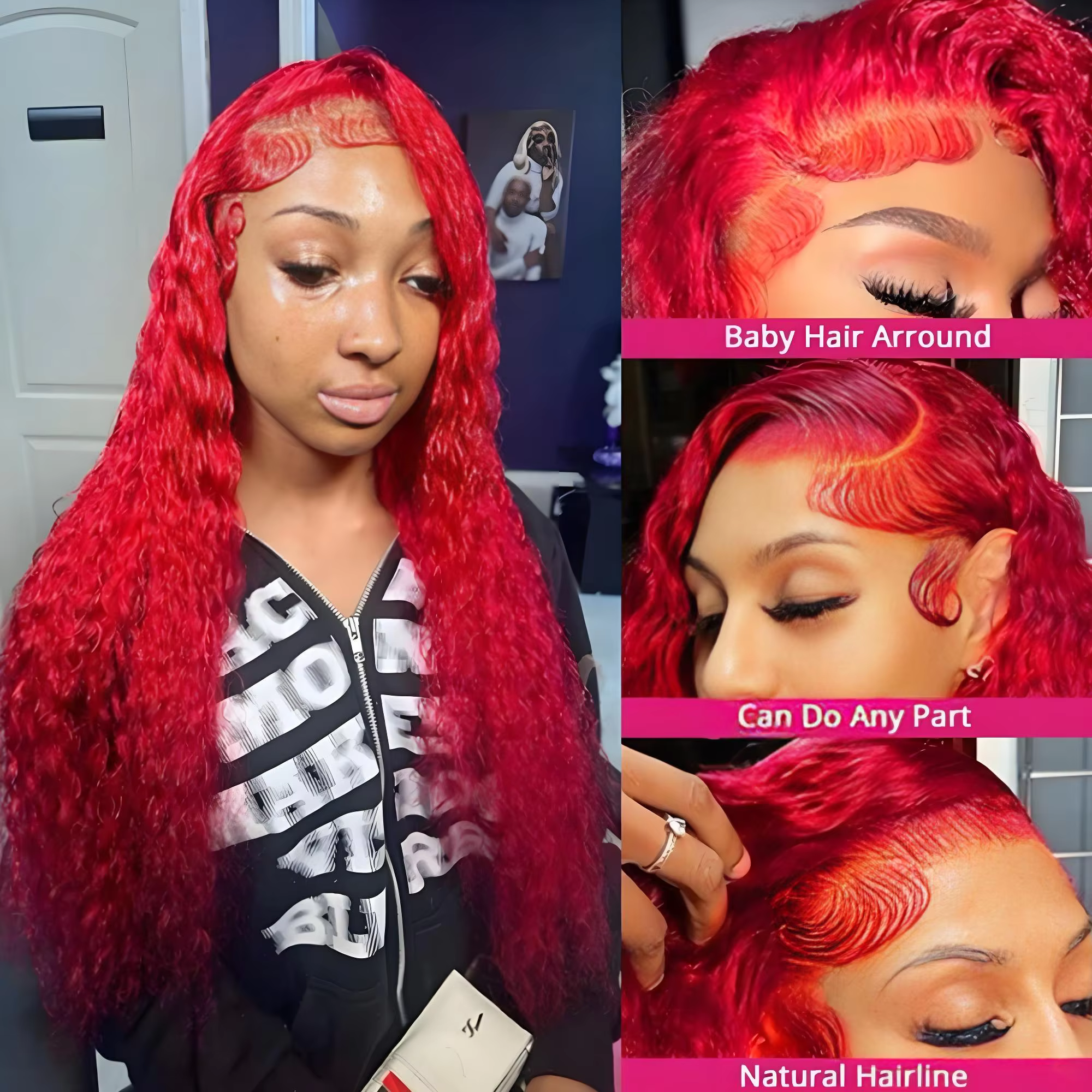 Perruques bouclées profondes rouges en cheveux humains 99J 13x4 13x6, perruque frontale en dentelle 