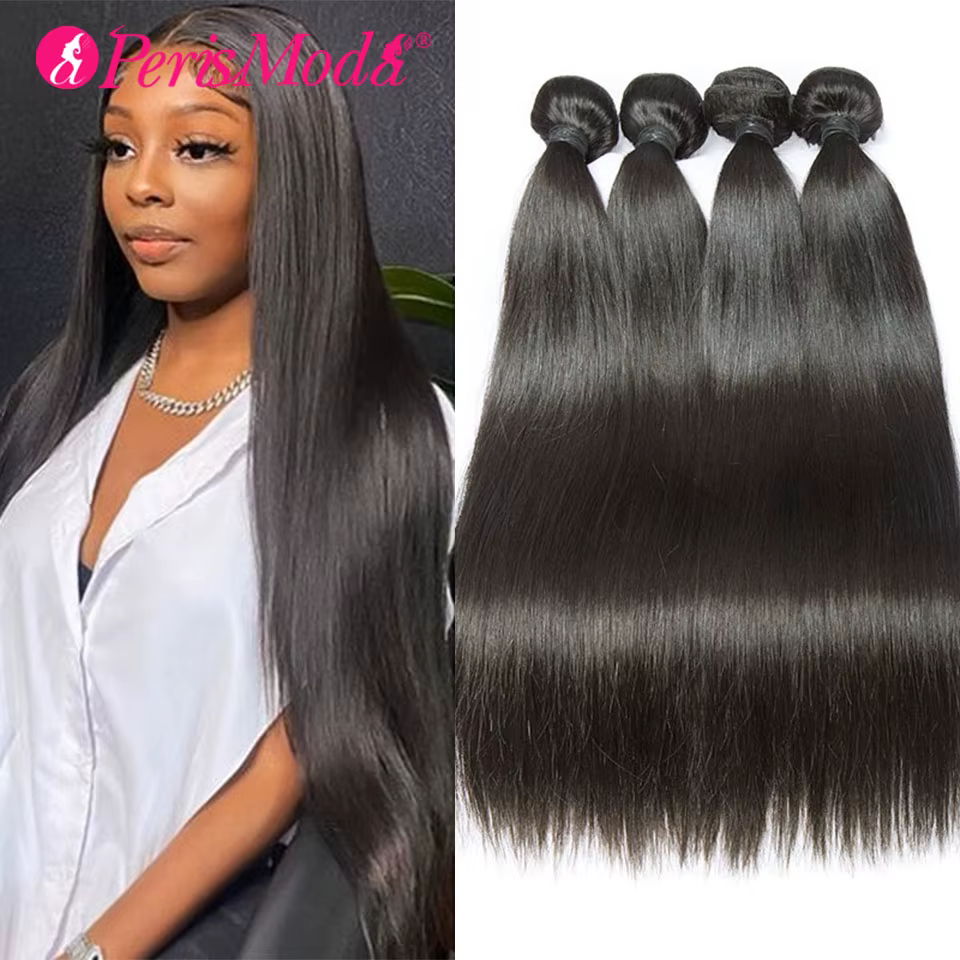 Tissage en lot brésilien 100% naturel lisse, 32 pouces, Extension de cheveux vierges, 1/3/4 pièces, 