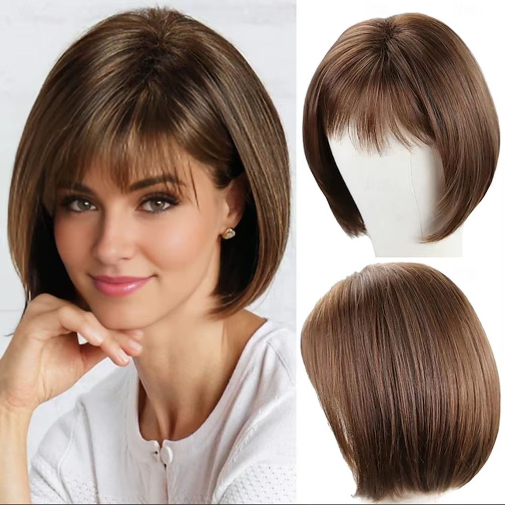 HAIRJOY – perruque Bob synthétique courte brune avec frange pour femmes, perruque de fête quotidienn