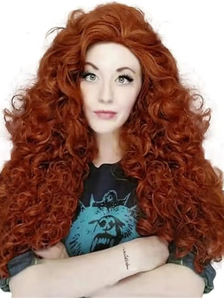 Perruque synthétique longue bouclée rouge marron, fête de vacances, fête d'anniversaire, usage quoti