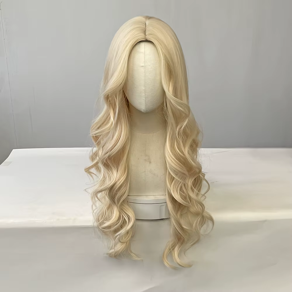 Perruque synthétique blonde pour femmes, avec grandes vagues et cheveux longs bouclés, ensemble comp