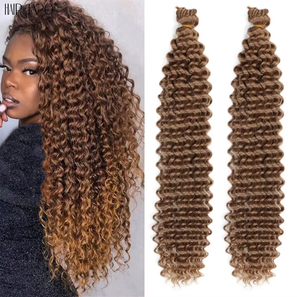 Extension Capillaire Synthétique Tressée au Crochet, Boucles Afro, Vague Profonde, Vague d'Eau, Vagu