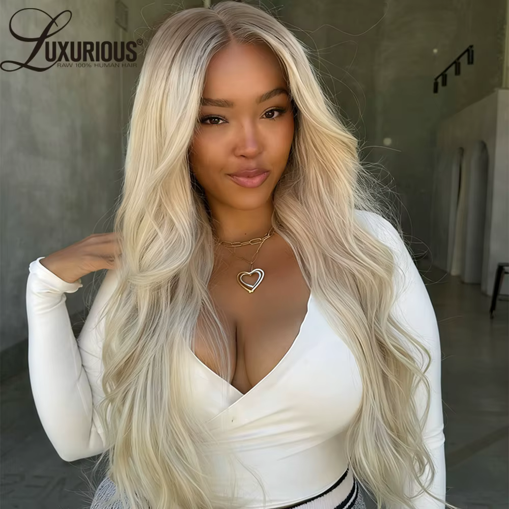 Perruque de salon en cheveux humains blond cendré à ondulations naturelles, densité 250%, Remy, pré-