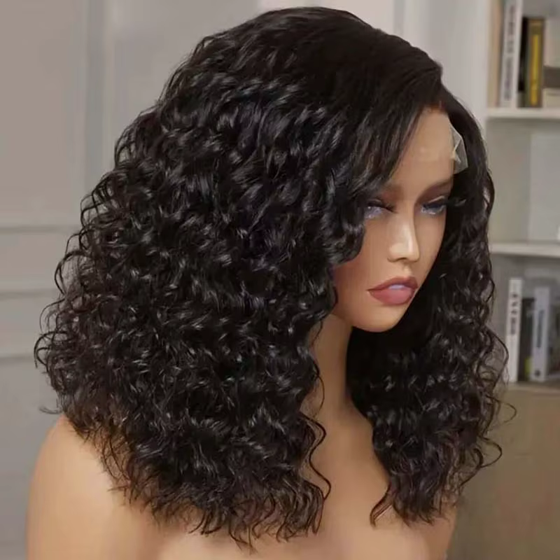 Perruque brésilienne Water Wave Bob avec dentelle frontale, densité 180%, pré-épilée, ondulations na