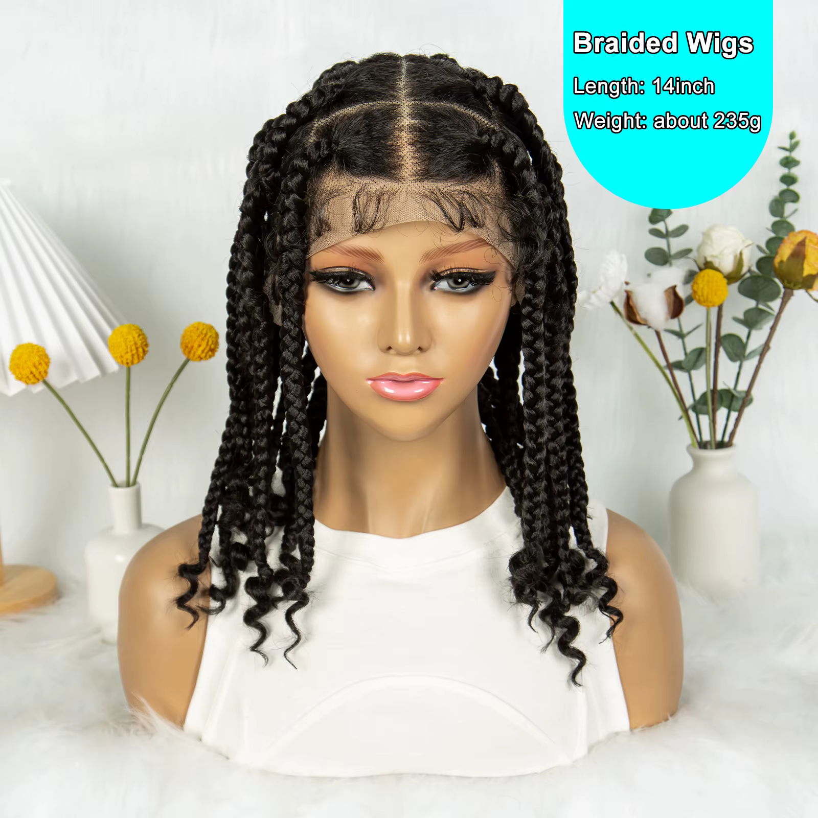 KIMA – perruques tressées synthétiques courtes, boîte carrée tressée HD, perruques Full Lace de 14 p