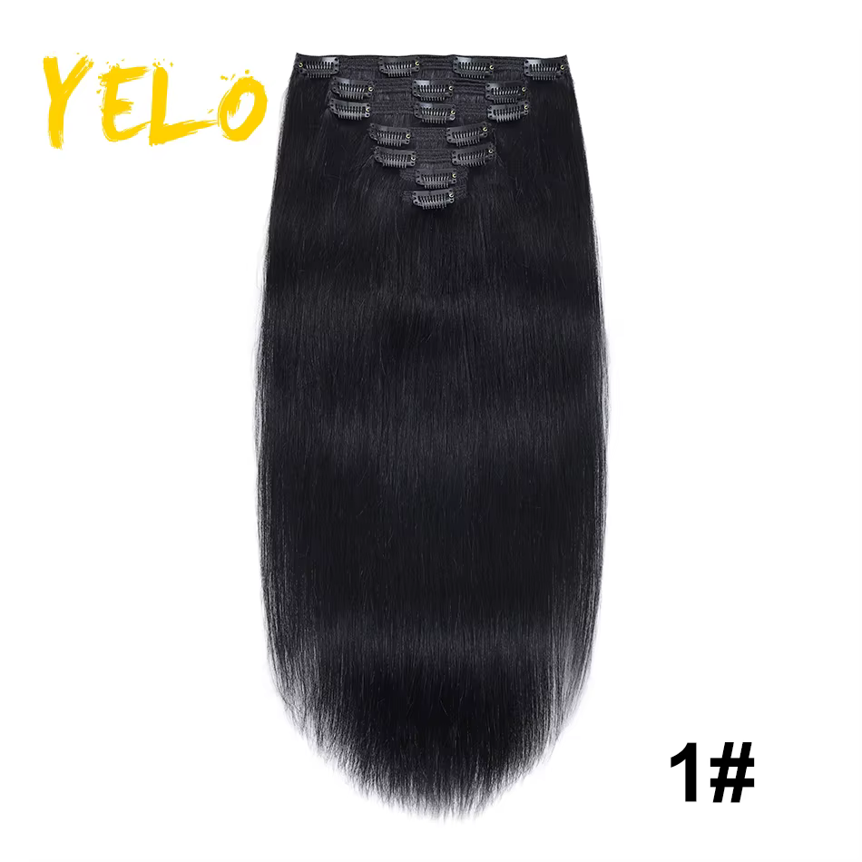 Ymir14-Extensions de cheveux humains à clipser, vrais cheveux brésiliens non transformés, postiche n