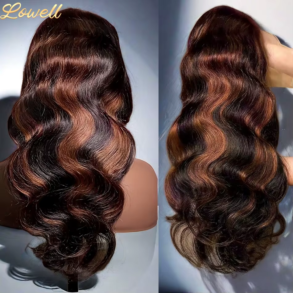 Perruque Lace Frontale HD 13x6 en Cheveux Humains Ondulés Ombrés Pré-Pluckée, Couleur 1B/30 Noir Bru