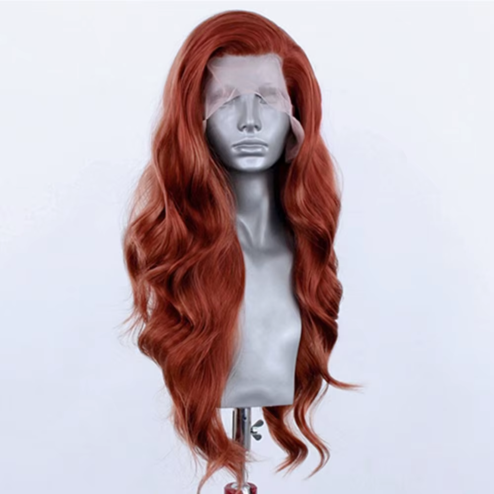 Perruque Lace Front Wig synthétique ondulée rouge cuivre, perruque longue en cuivre pour femmes, per