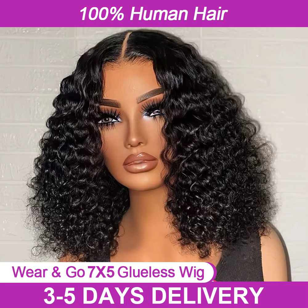 Perruque sans colle cheveux humains 100% vague profonde Bob perruque 13x6 dentelle frontale perruque