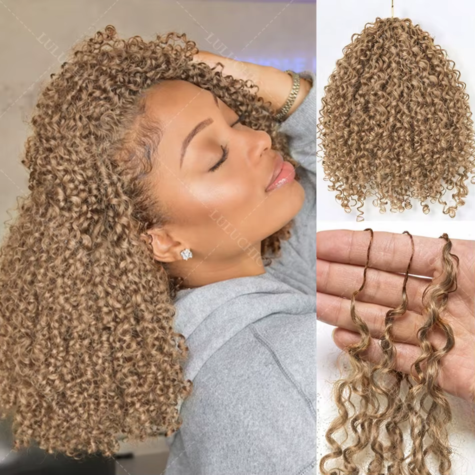 Miel Blonde réutilisable petites spirales bouclés Crochet cheveux sans noeuds pré-séparés crépus bou