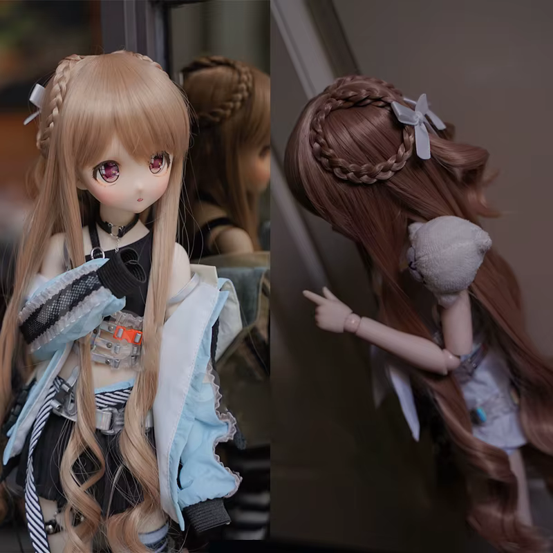 Perruque longue et bouclée faite à la main pour cosplay, tresses mignonnes, cheveux au beurre, acces