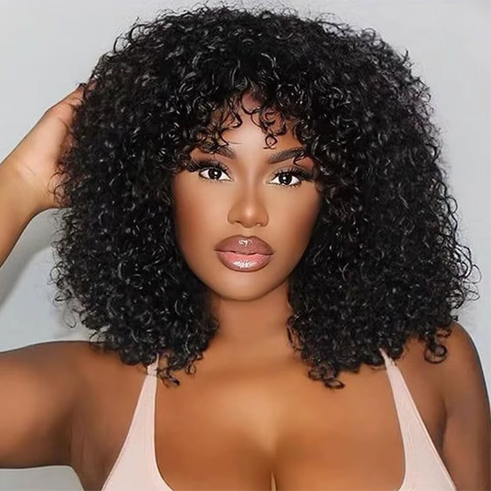 Perruque Bob brésilienne crépue bouclée vierge de cheveux humains pour les femmes noires perruques c